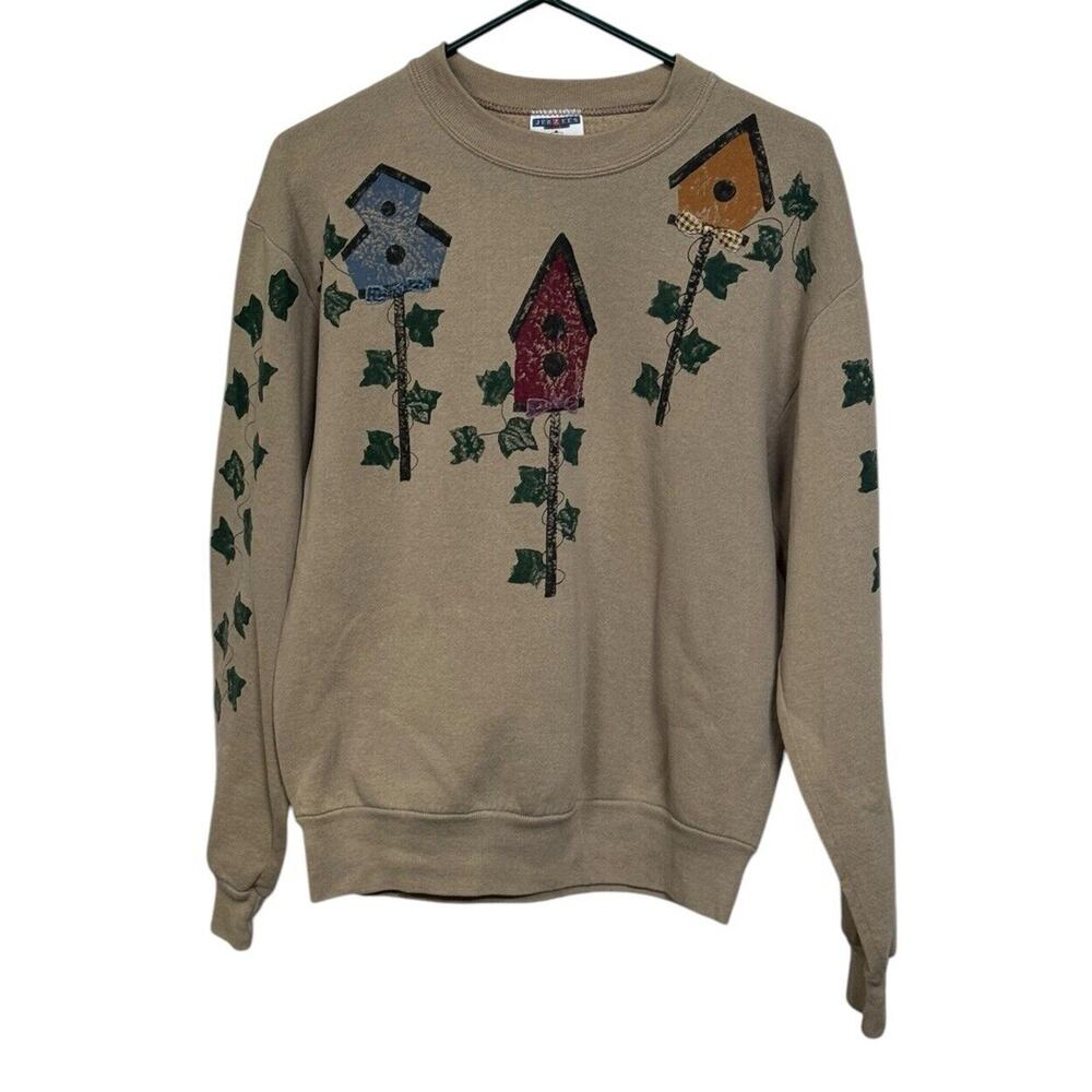VTG 90s Birdhouse Leaf Crewneck Sweatshirt Brown Adult Large Pullover Granny